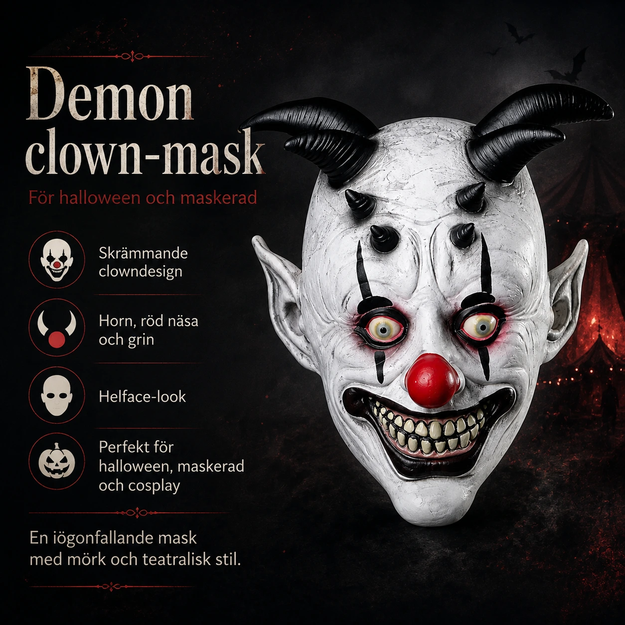 Demon clown-mask för halloween och maskerad