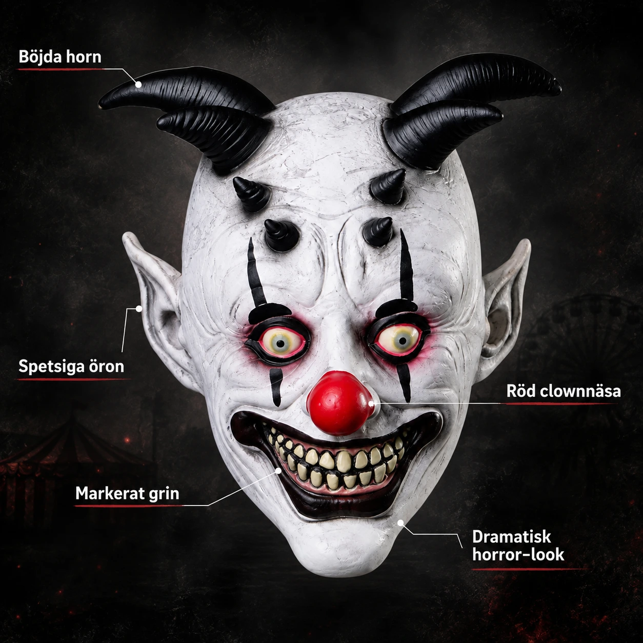 Demon clown-mask för halloween och maskerad