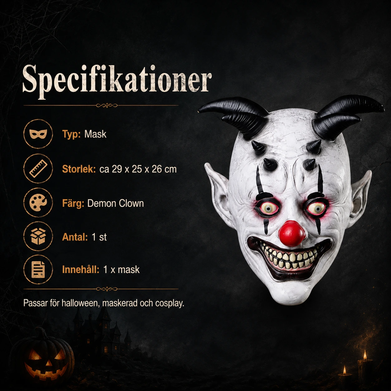 Demon clown-mask för halloween och maskerad