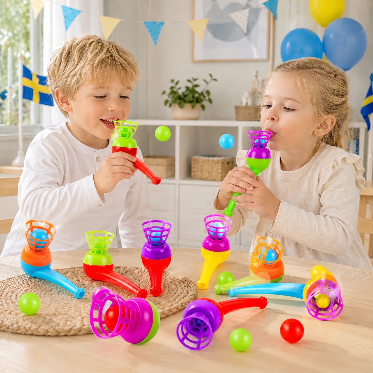 Blåsrörsspel med Svävande Boll för Barn