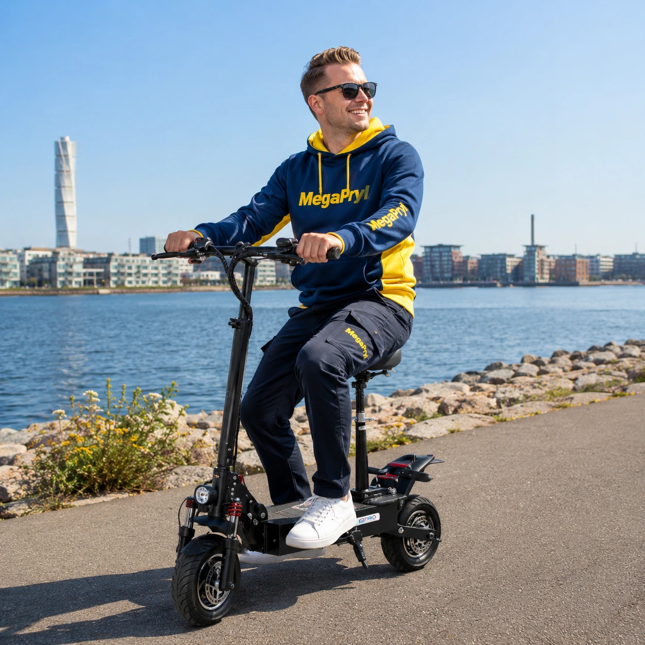Elscooter med dubbla motorer 3200W, 10 tum och sadel