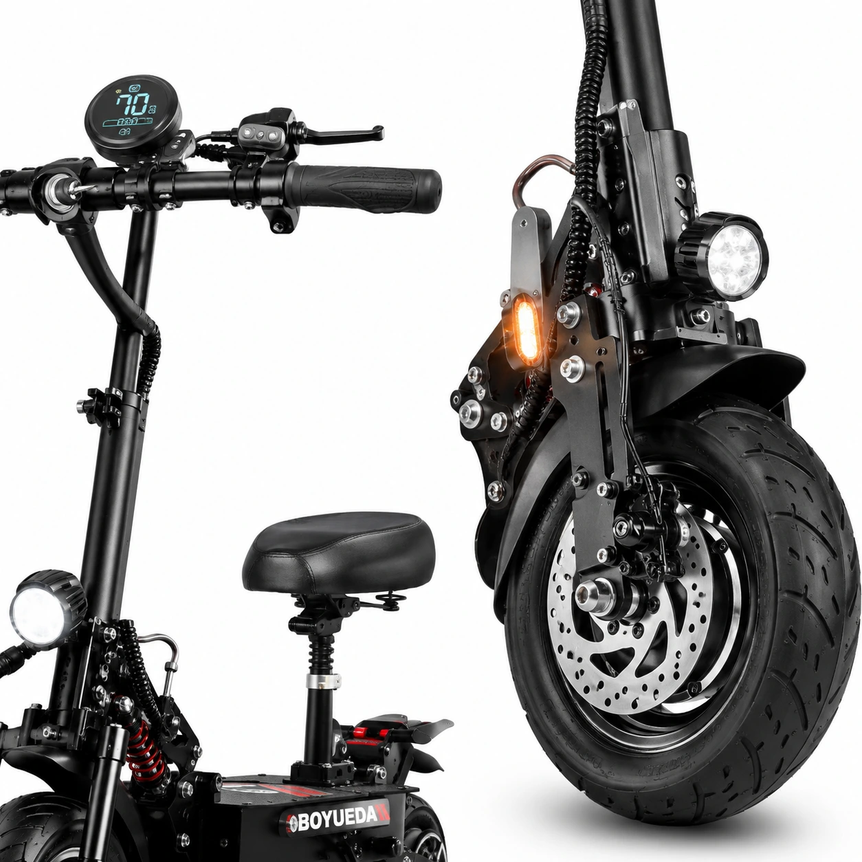 Elscooter med dubbla motorer 3200W, 10 tum och sadel