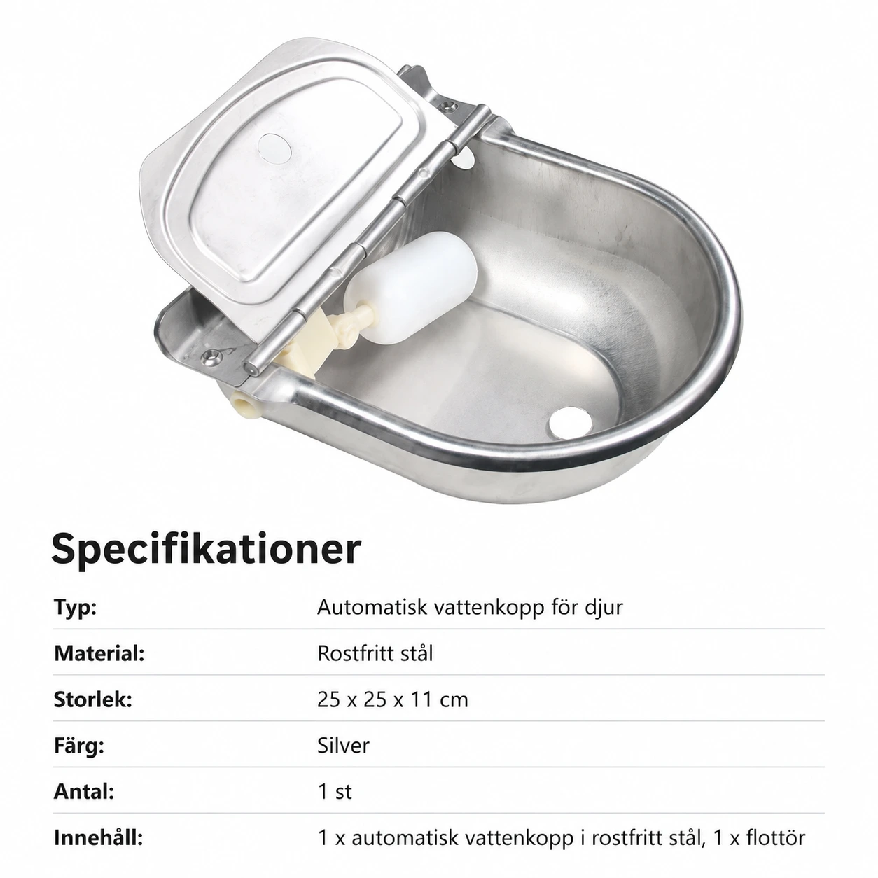 Automatisk vattenkopp för lantbruksdjur i rostfritt stål