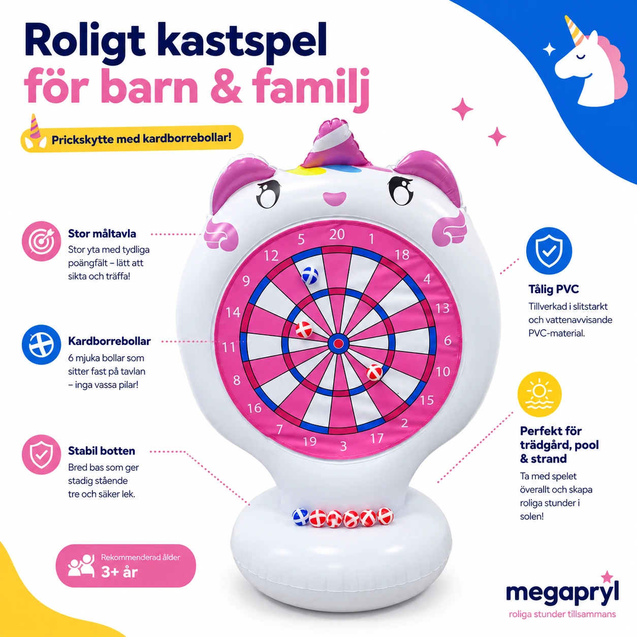Uppblåsbart Enhörningsspel med Kardborrebollar