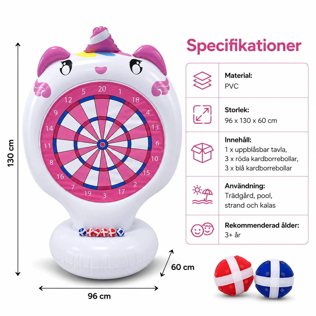 Uppblåsbart Enhörningsspel med Kardborrebollar