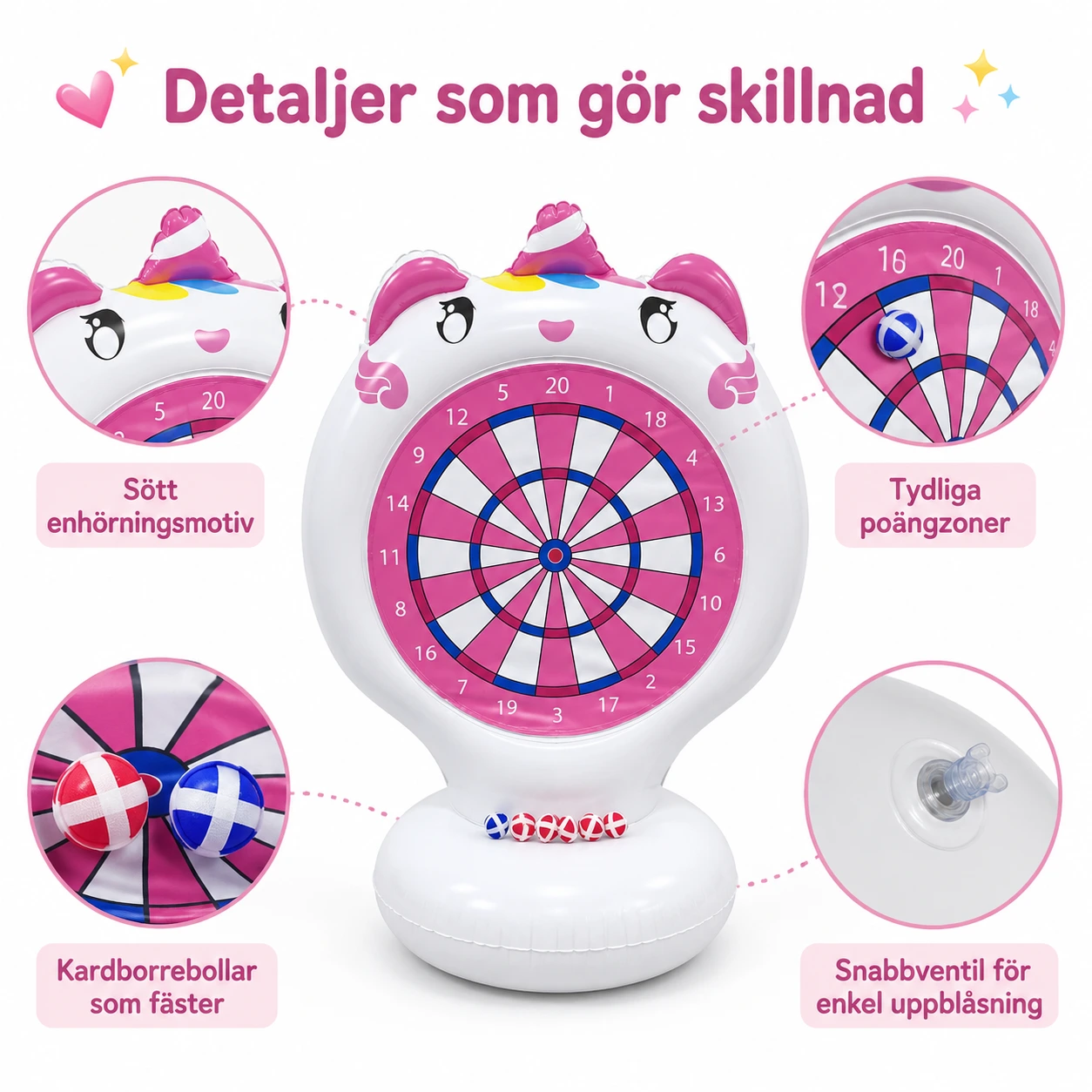 Uppblåsbart Enhörningsspel med Kardborrebollar
