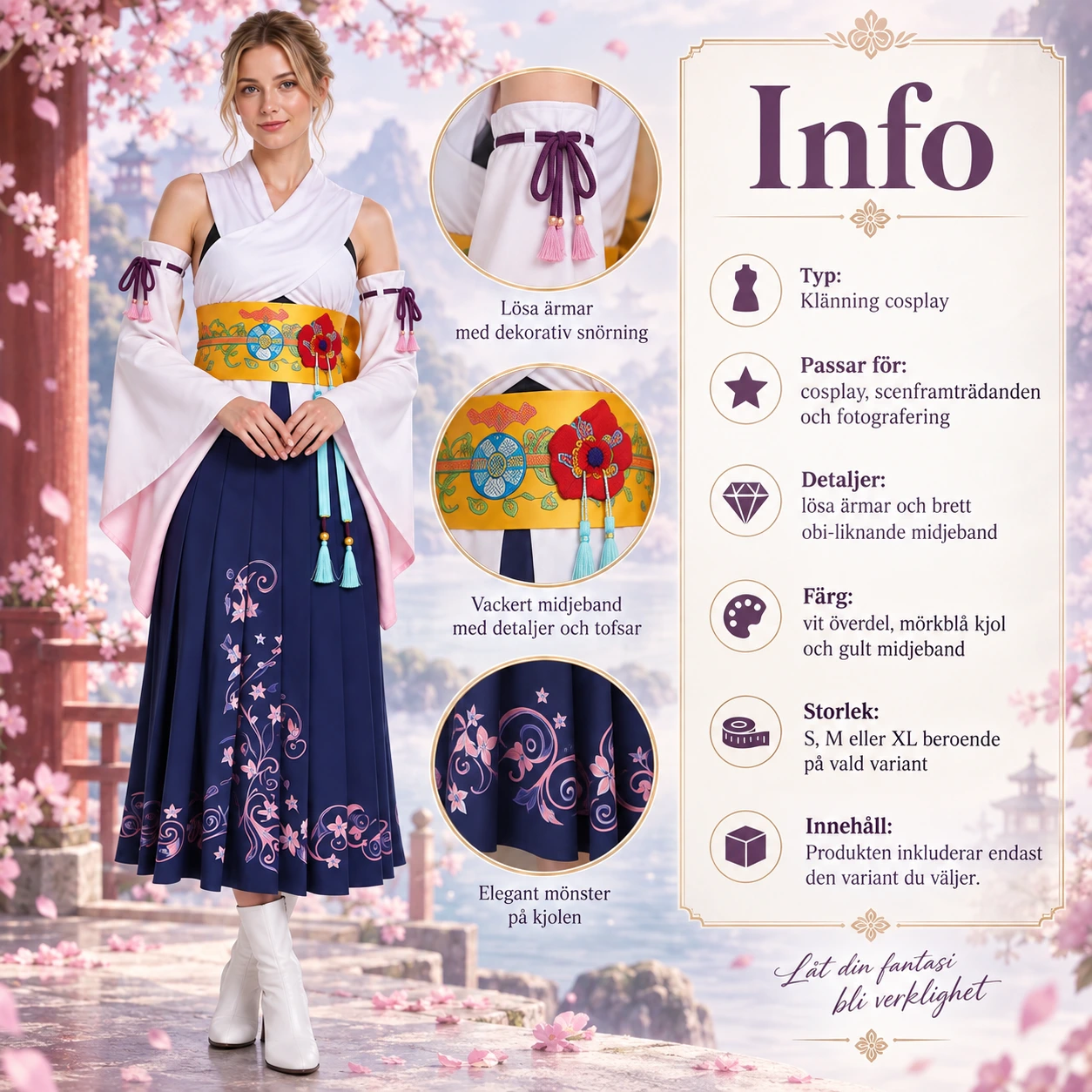 Klänning cosplay med lösa ärmar och obi