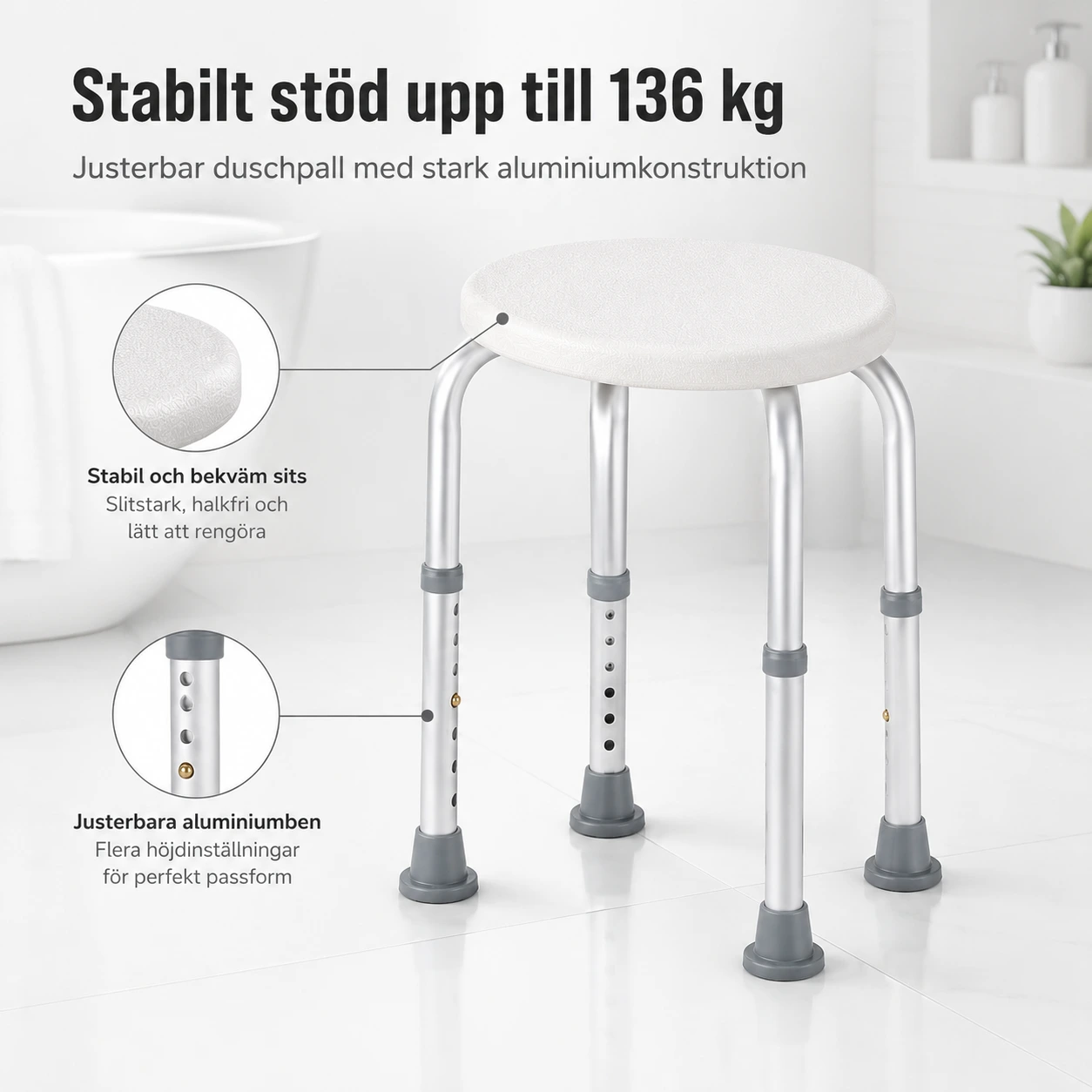 Rund Justerbar Duschpall med Halkfria Fötter