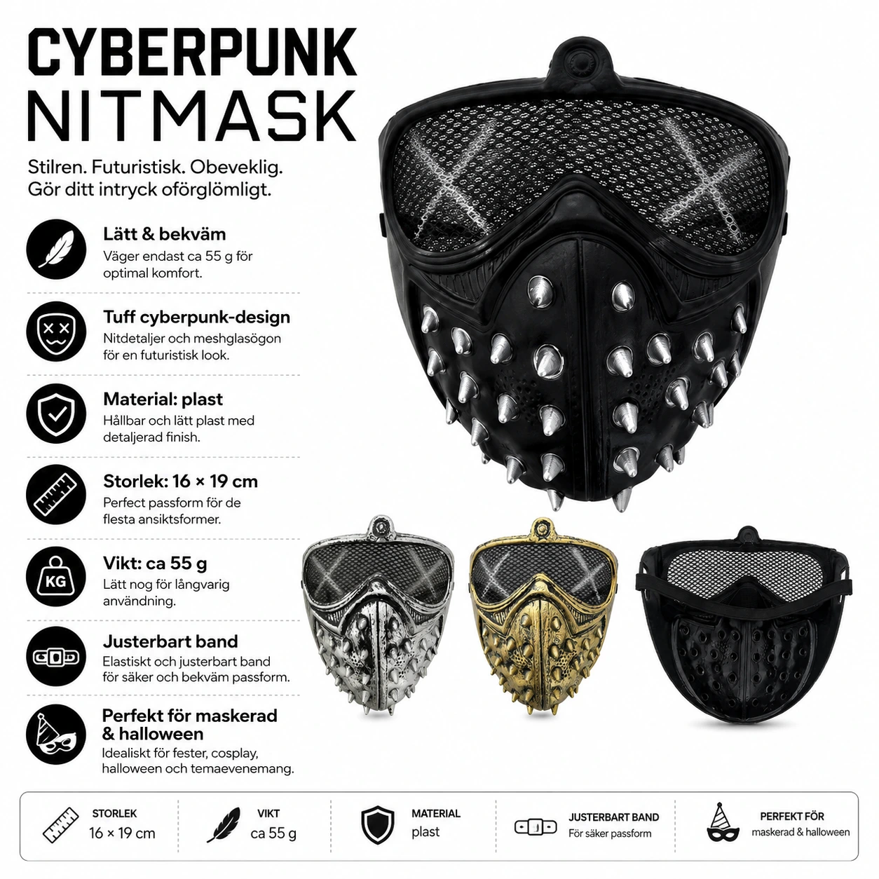 Cyberpunk Mask – Nitmask för Maskerad & Halloween