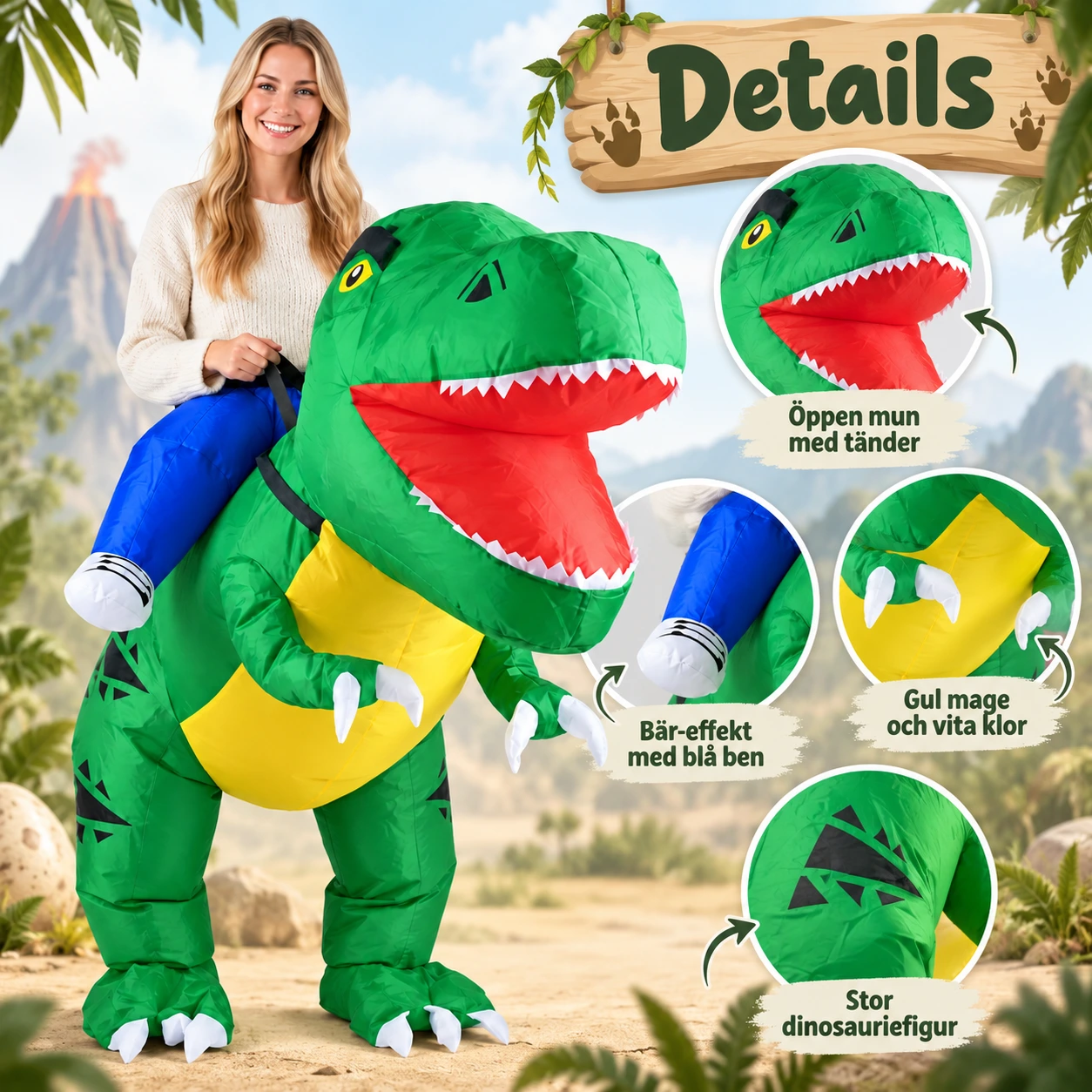 Uppblåsbar Dinosaurie T-Rex Maskeraddräkt för Vuxna 