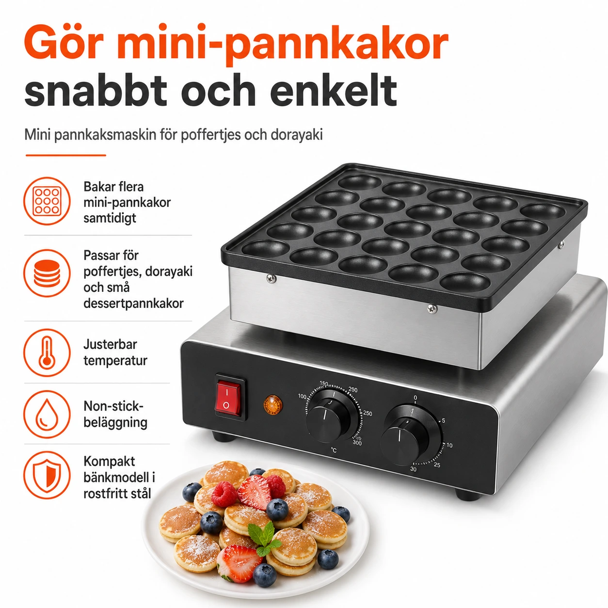 Mini pannkaksmaskin för poffertjes och dorayaki
