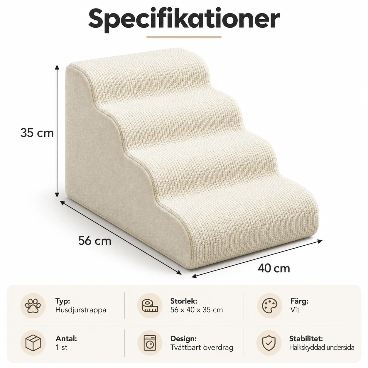 Husdjurstrappa för säng och soffa med tvättbart överdrag