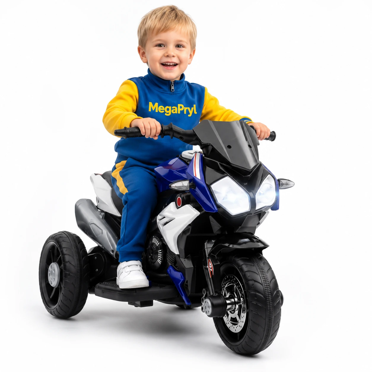 Elmotorcykel för barn 3 hjul med musik, tuta och strålkastare Blå