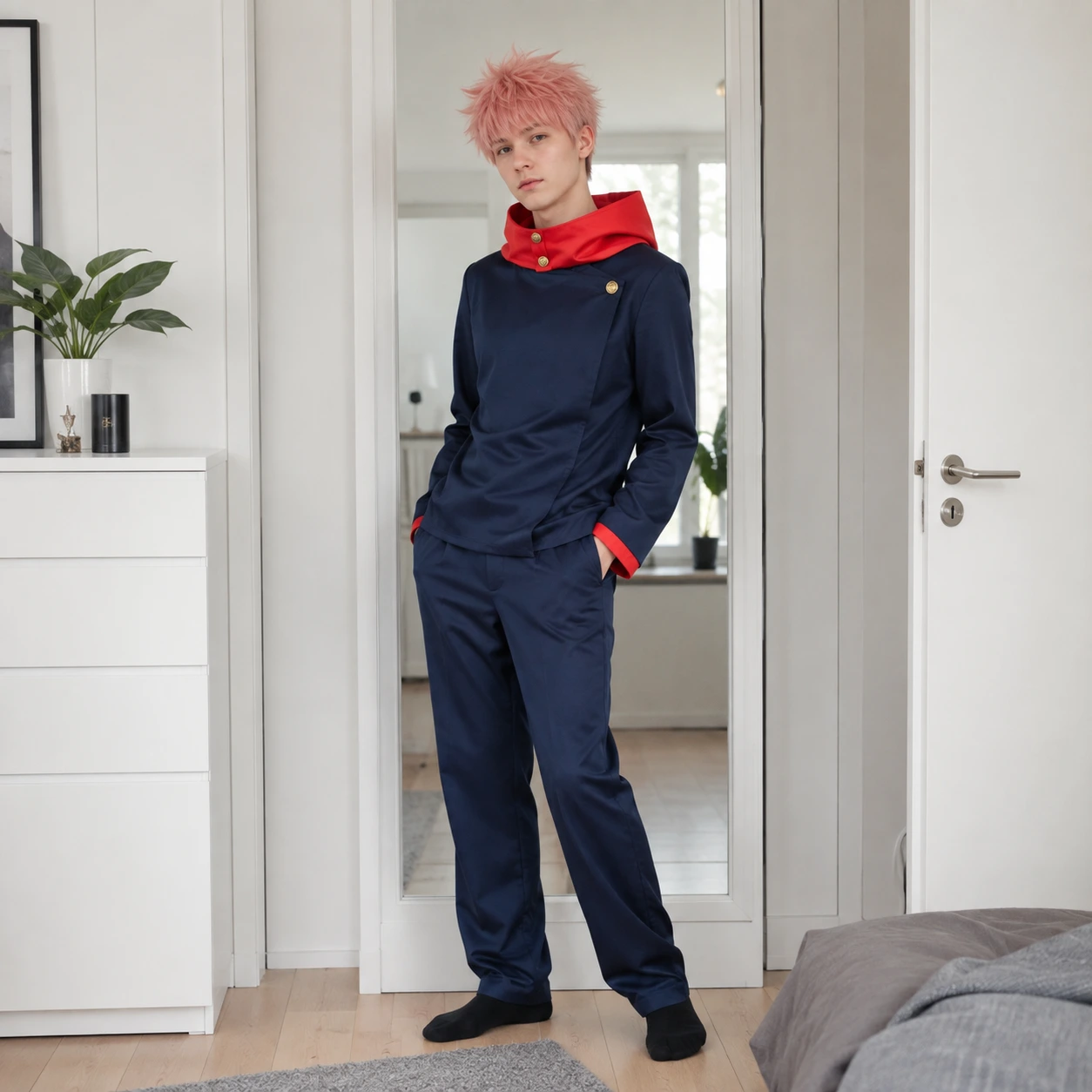Cosplaydräkt med huva och byxor