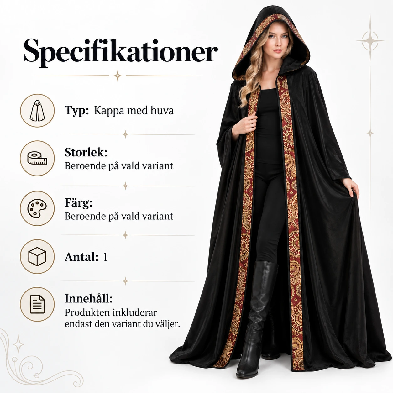Kappa med huva för maskerad och cosplay