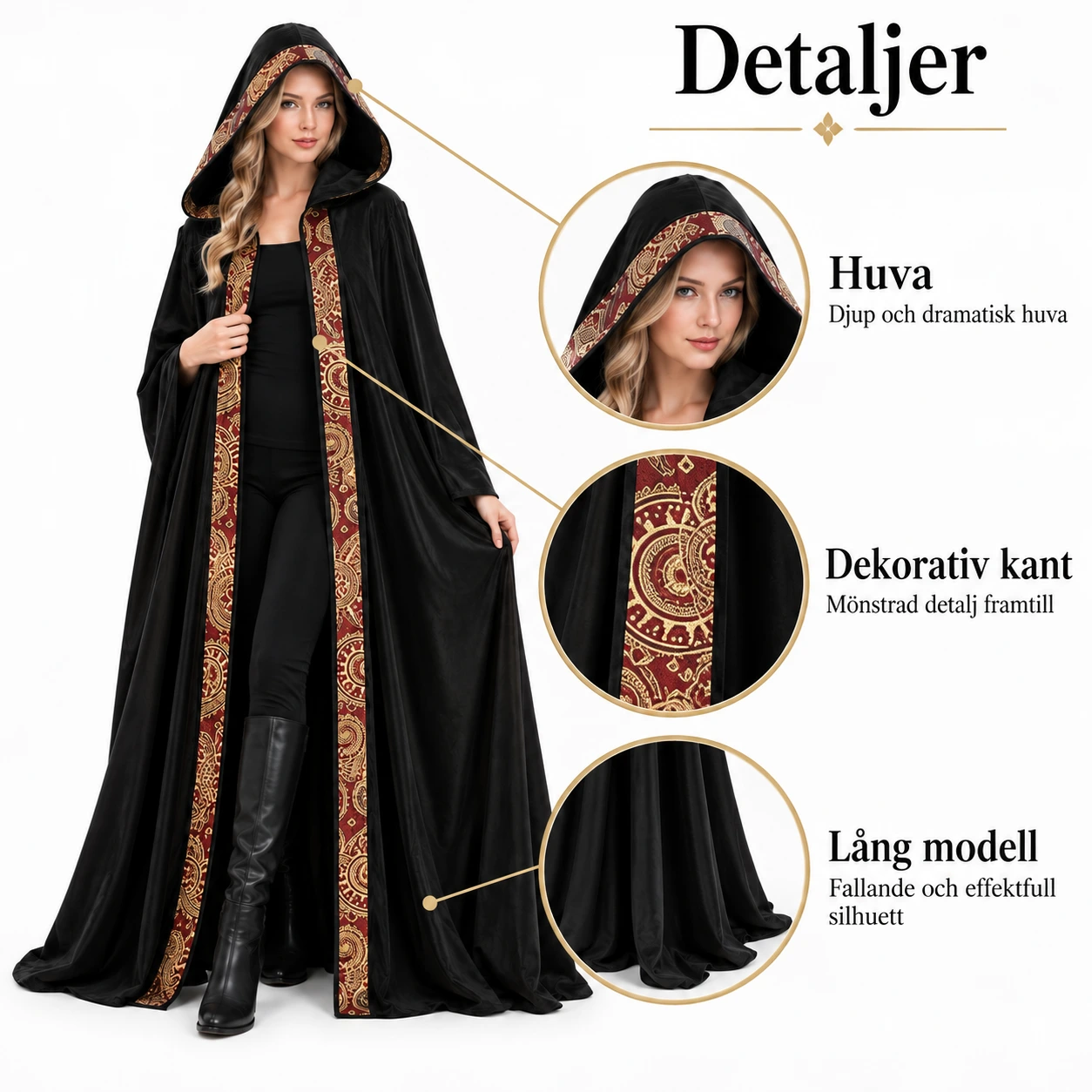 Kappa med huva för maskerad och cosplay