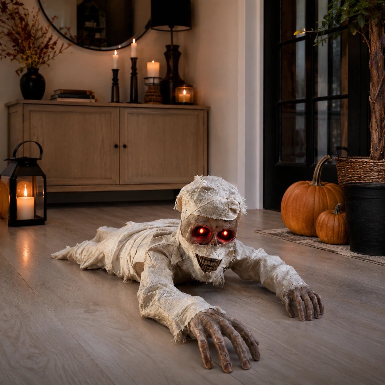 Krypande mumie för halloween med lysande ögon