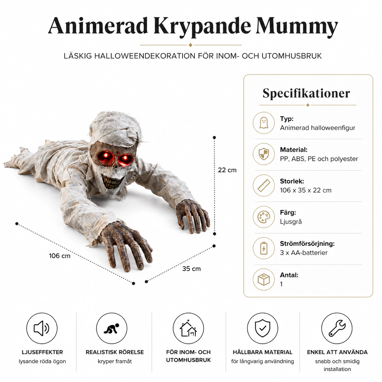 Krypande mumie för halloween med lysande ögon