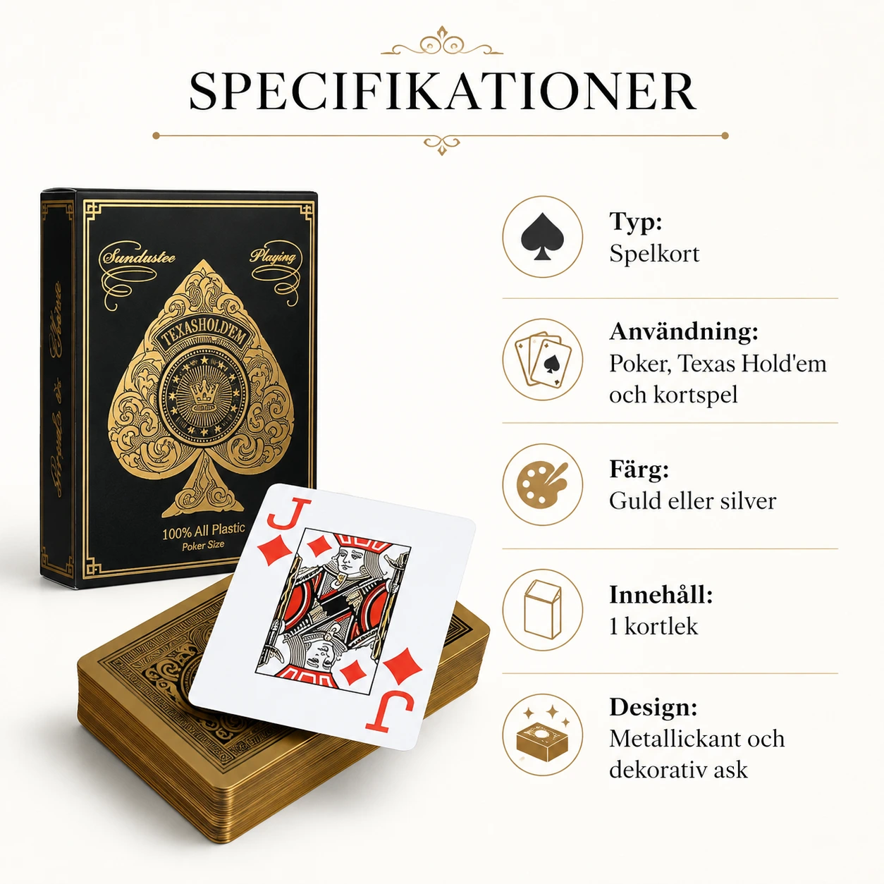 Spelkort för poker och kortspel med guldkant eller silverkant