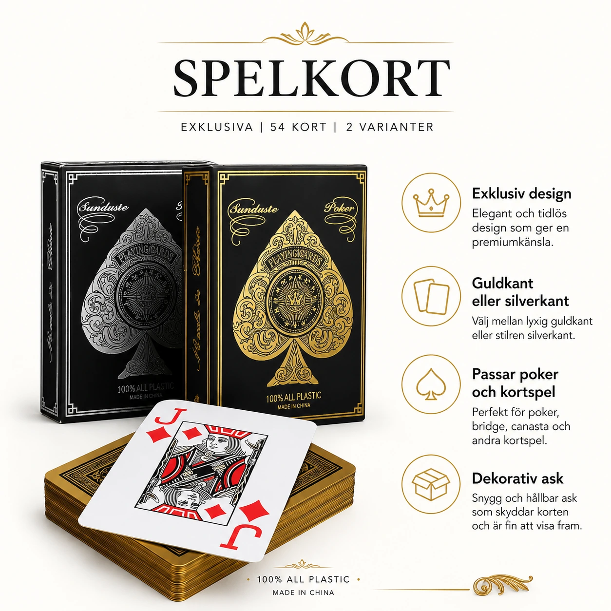 Spelkort för poker och kortspel med guldkant eller silverkant