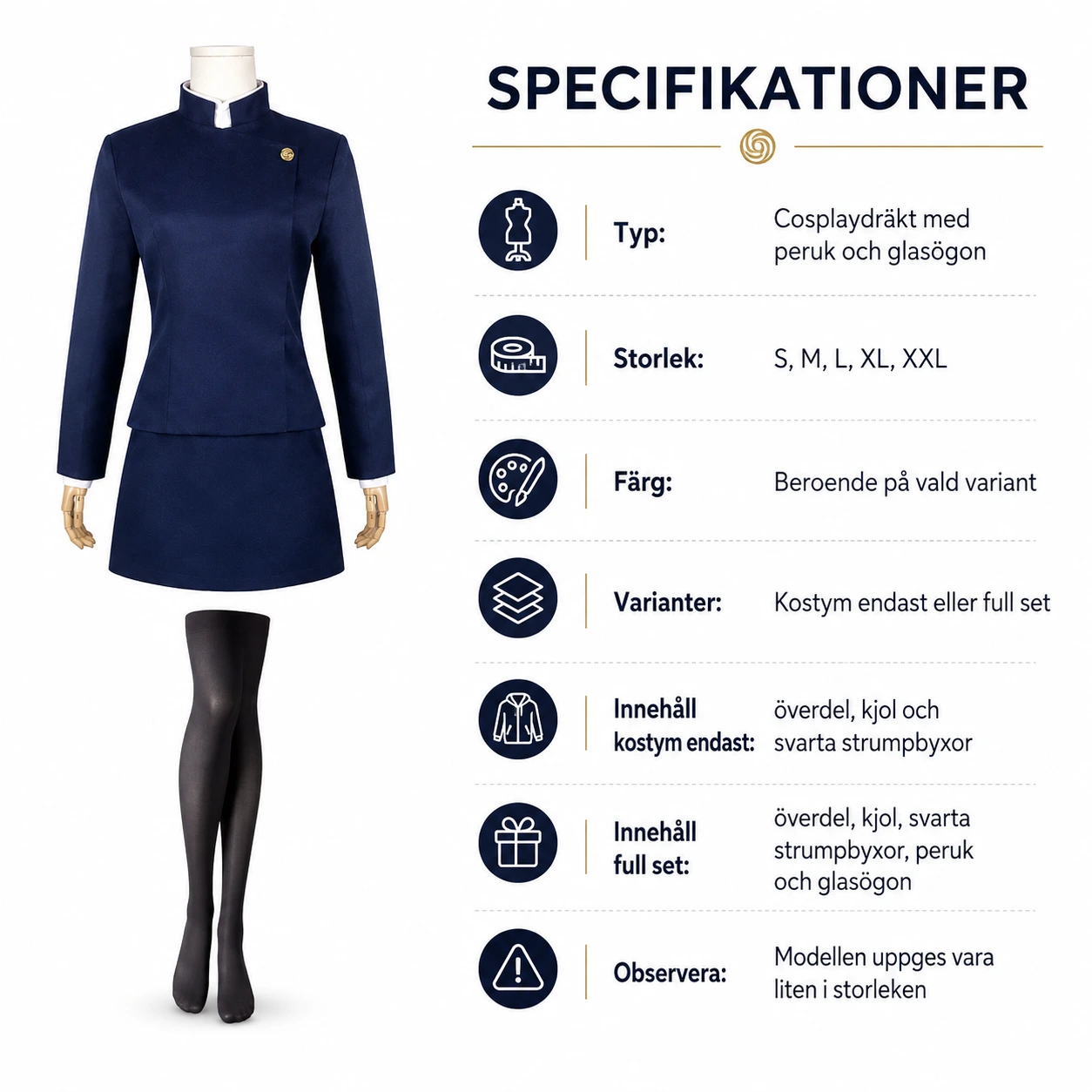 Cosplaydräkt med peruk och glasögon