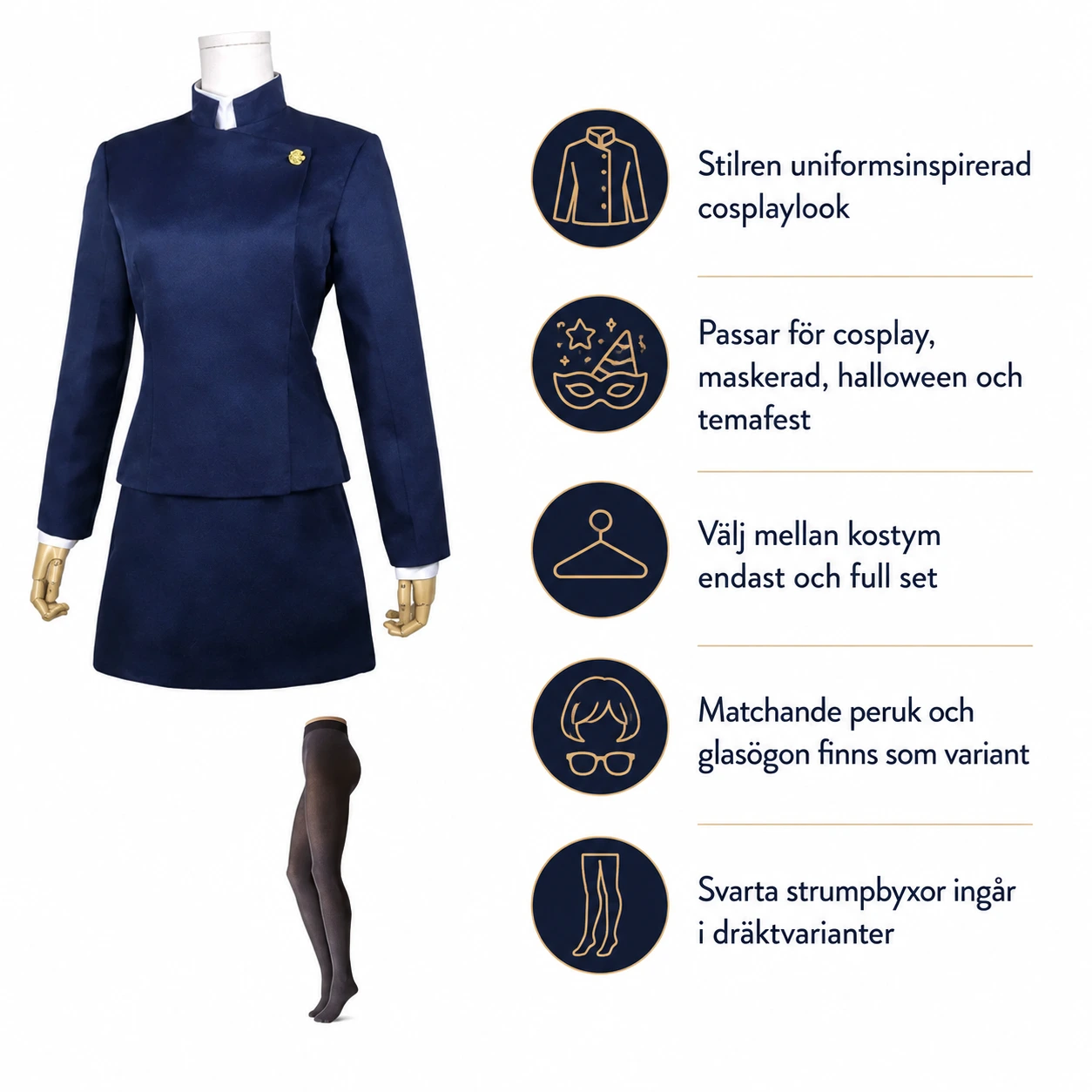 Cosplaydräkt med peruk och glasögon