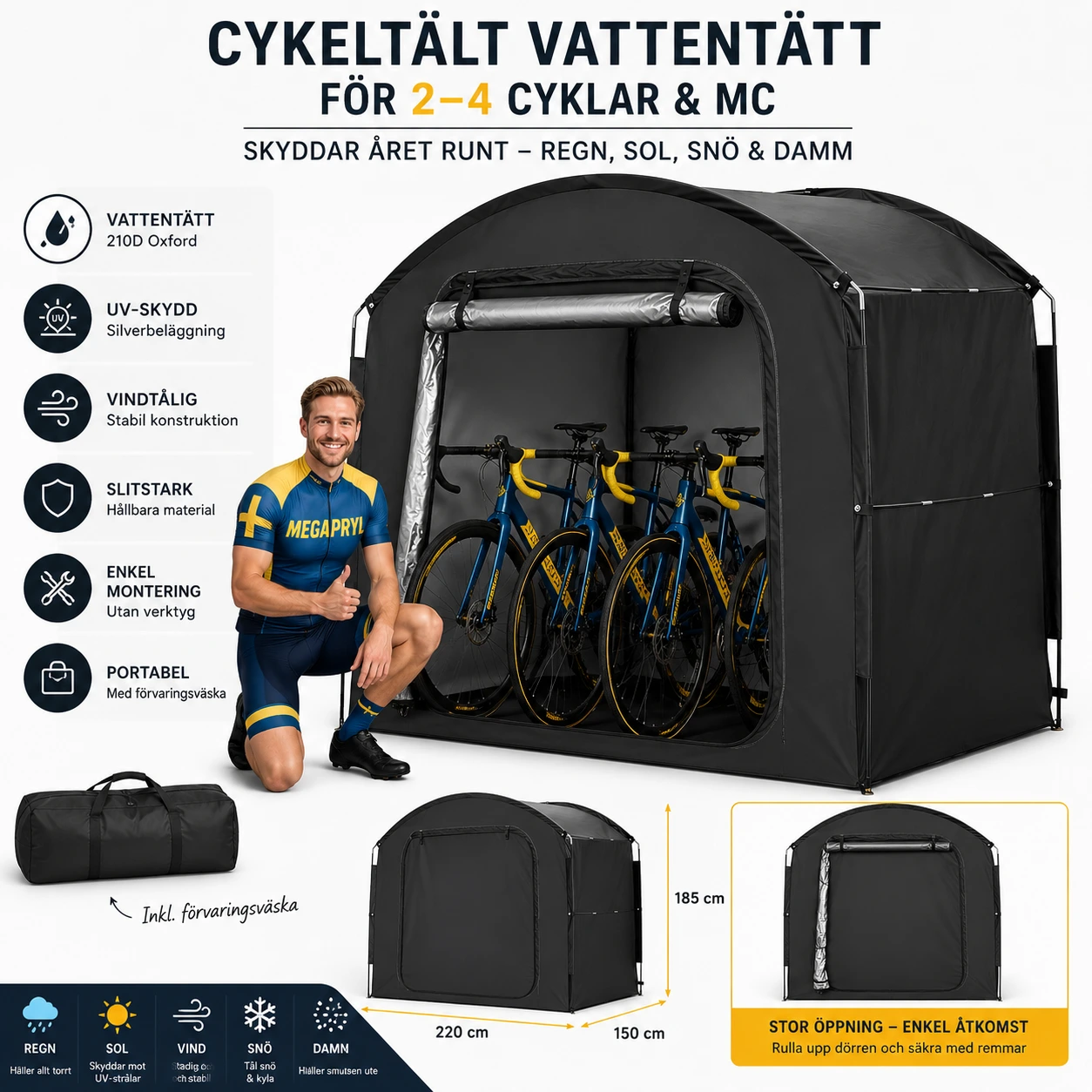 Cykeltält Vattentätt – Förvaring för 2–4 Cyklar & MC