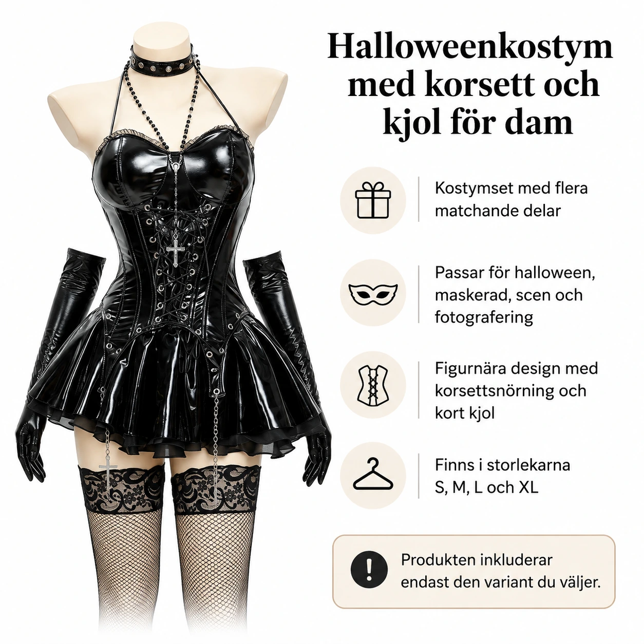 Halloweenkostym med korsett och kjol för dam