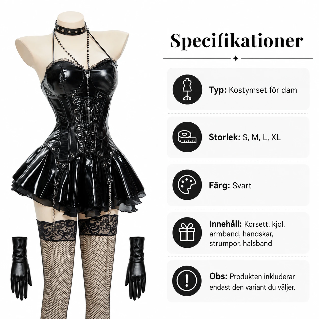 Halloweenkostym med korsett och kjol för dam
