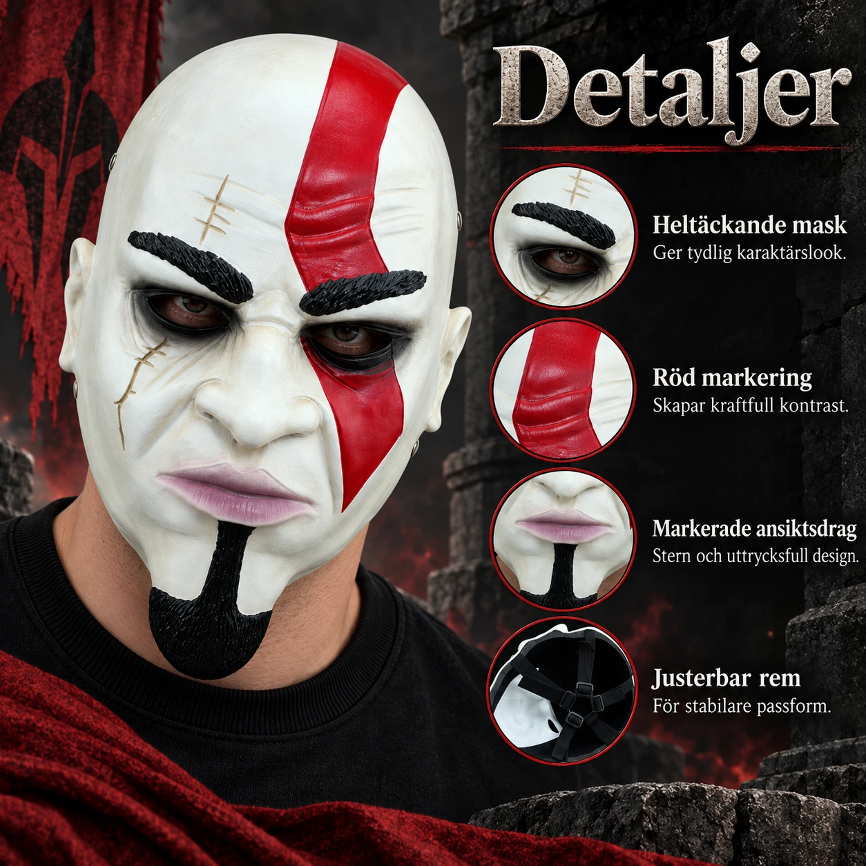 Mask vuxen inspirerad av krigare, heltäckande