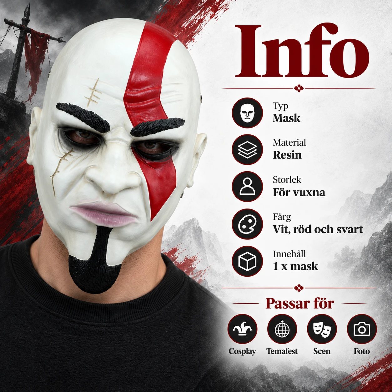 Mask vuxen inspirerad av krigare, heltäckande