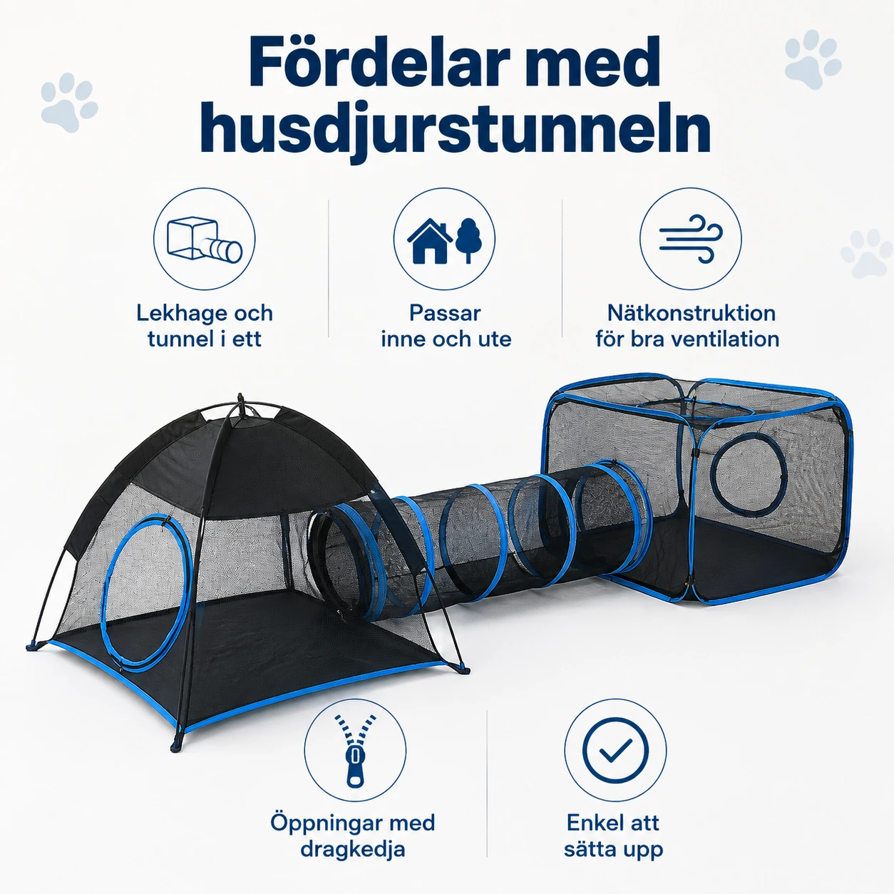 Husdjurstunnel med lekhage för katter och smådjur