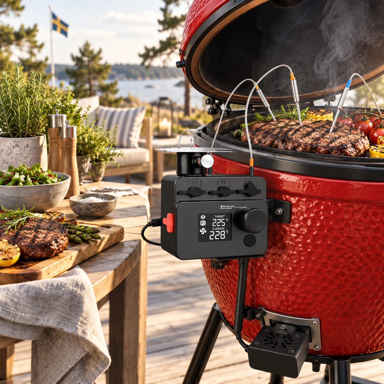 Grilltemperaturregulator för kamadogrill med fläkt och Bluetooth