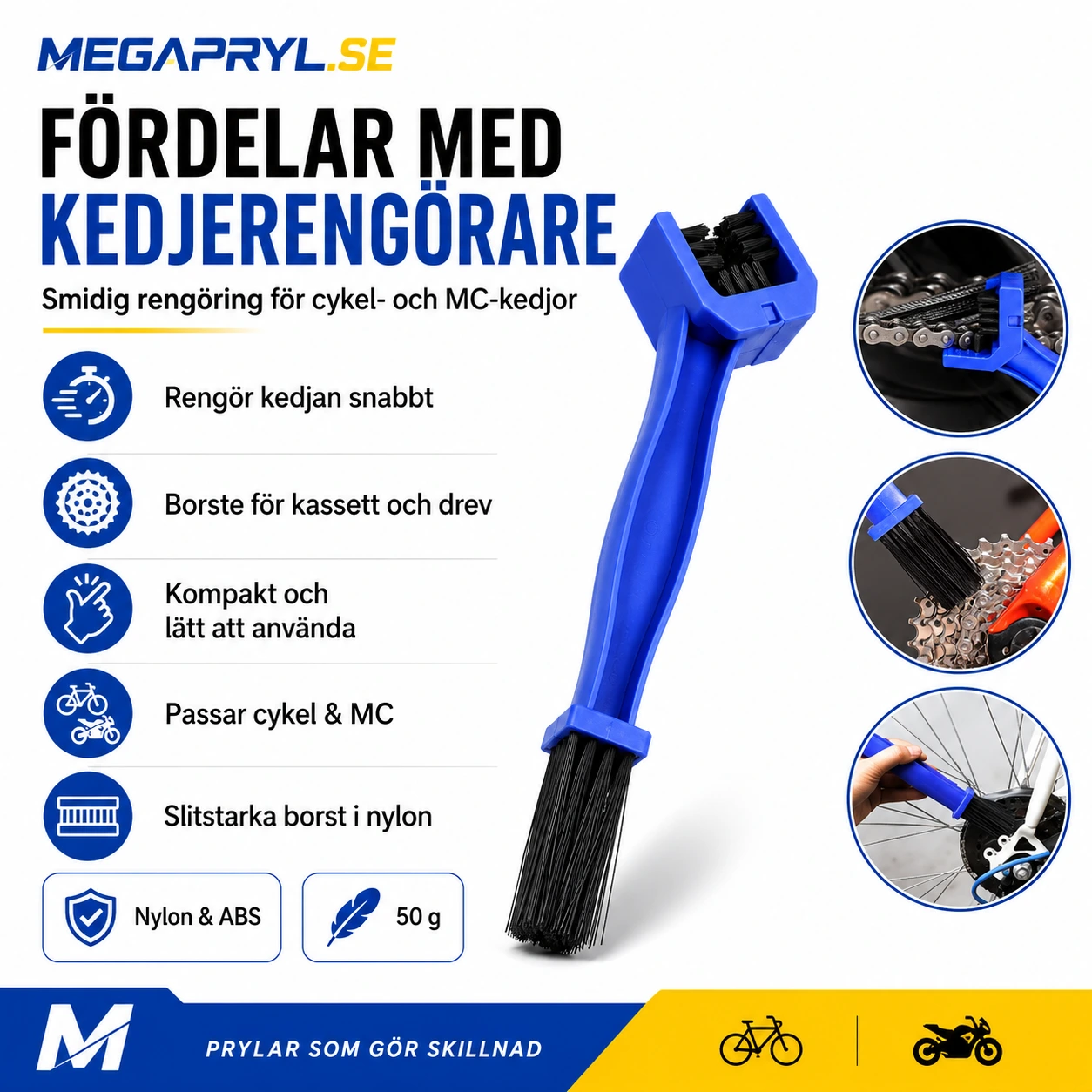 Kedjerengörare med Borste för Cykel och MC