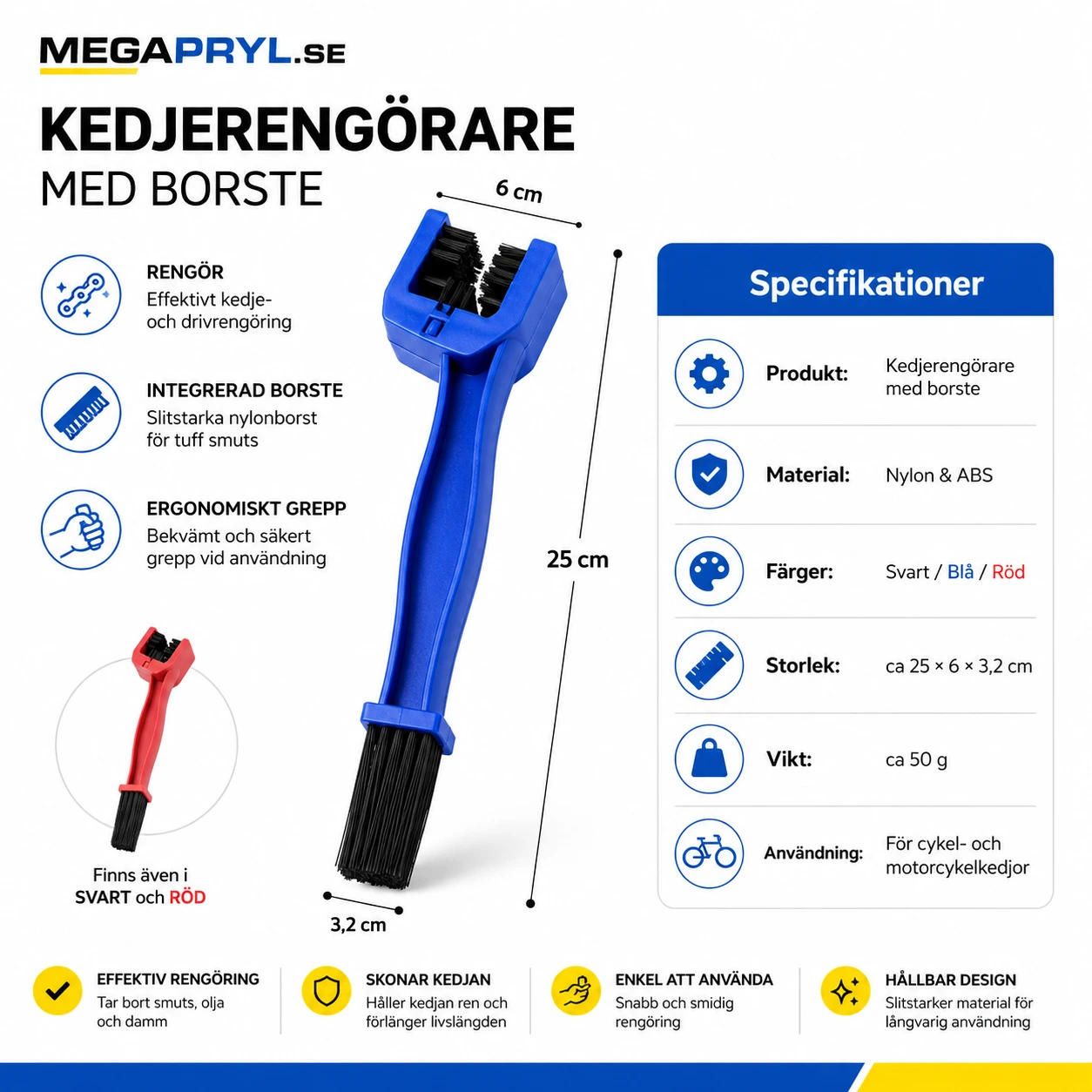 Kedjerengörare med Borste för Cykel och MC