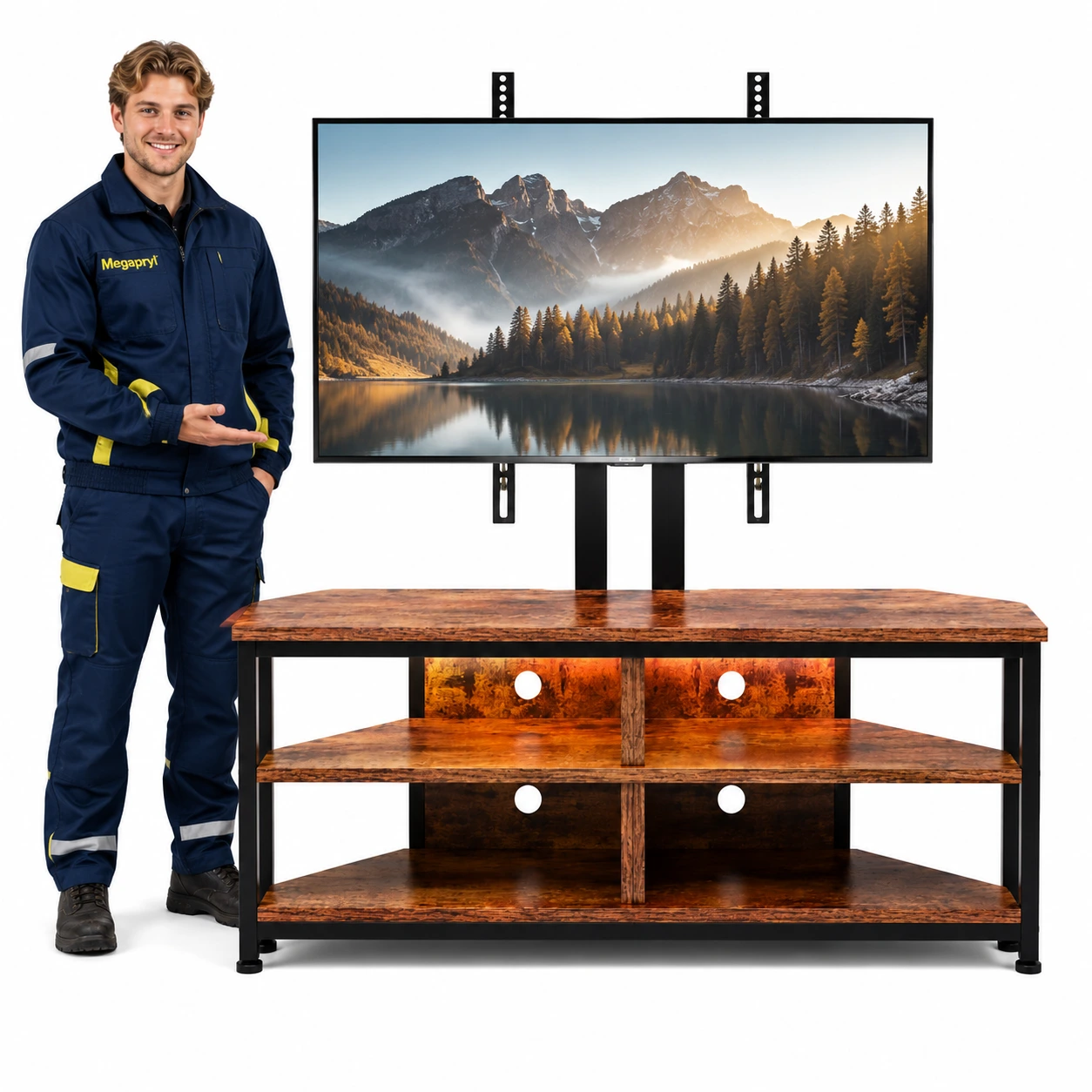 TV-Bänk med TV-Fäste och LED-Belysning för Upp till 70 Tum