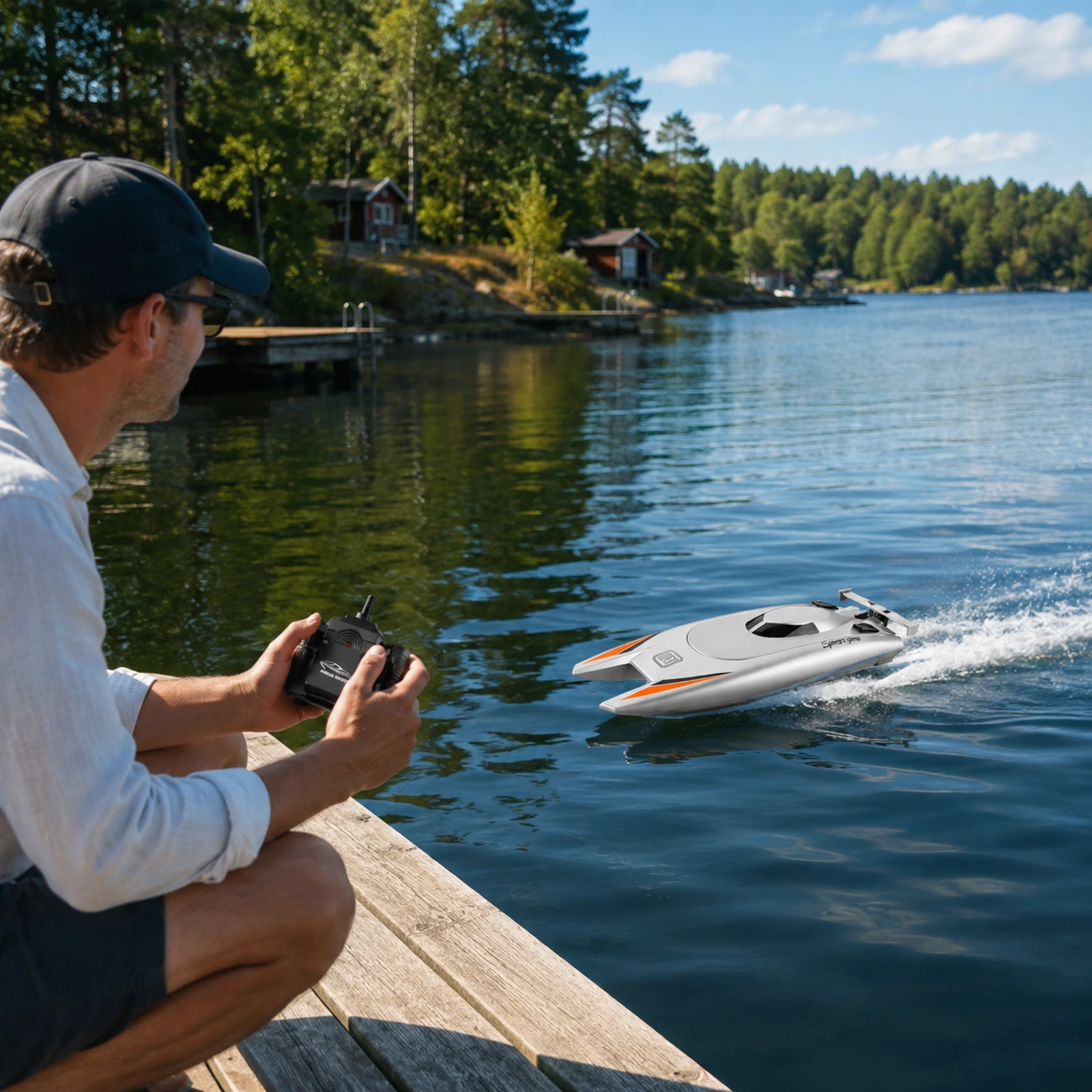 Radiostyrd speedbåt med 2,4 GHz och dubbla motorer