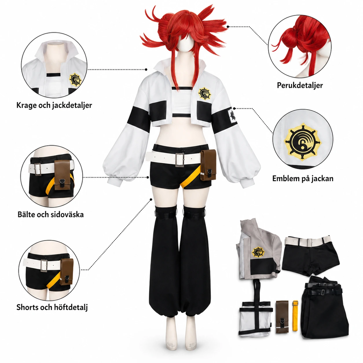 Anime cosplaydräkt med peruk i flera varianter
