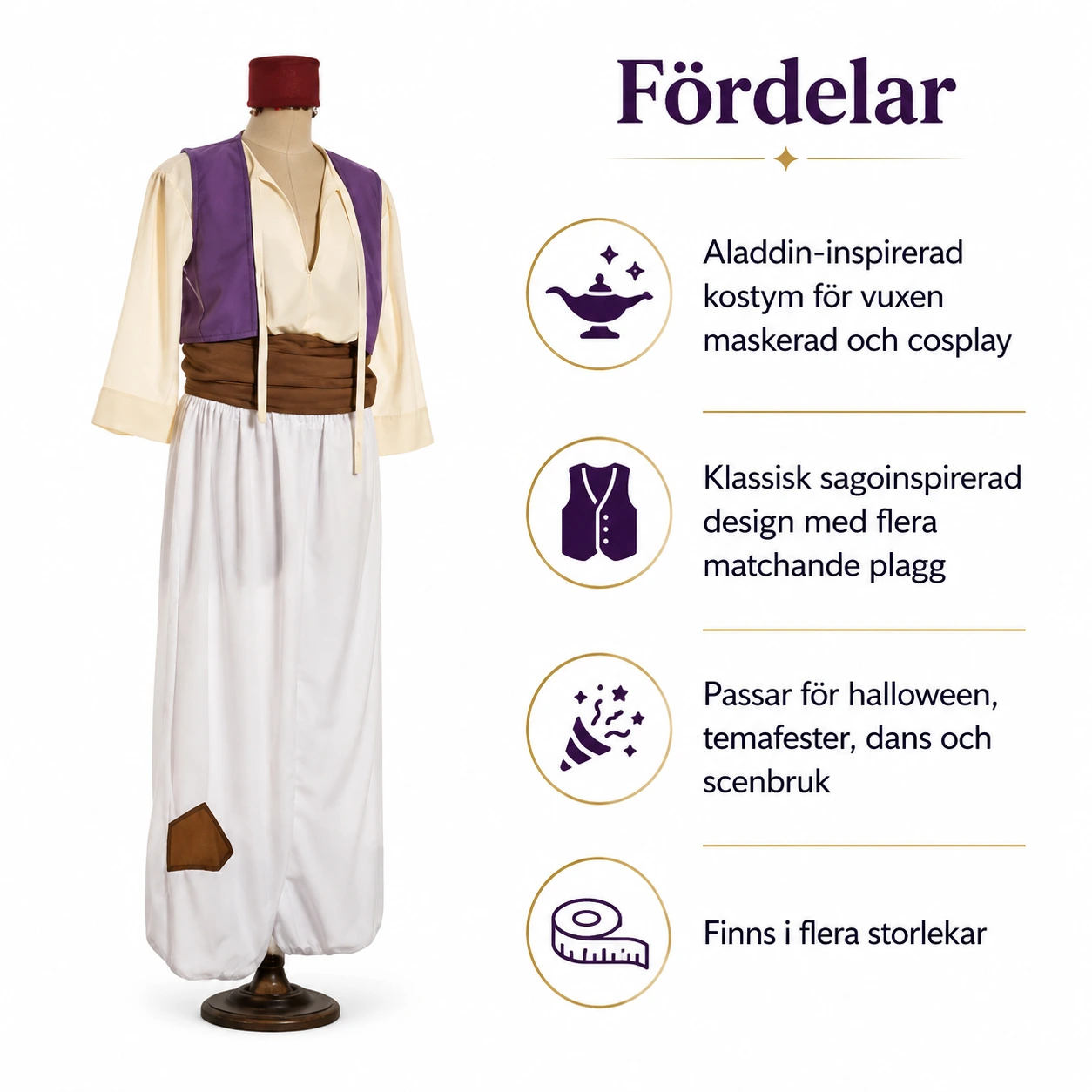 Aladdin-inspirerad maskeradkostym för vuxna