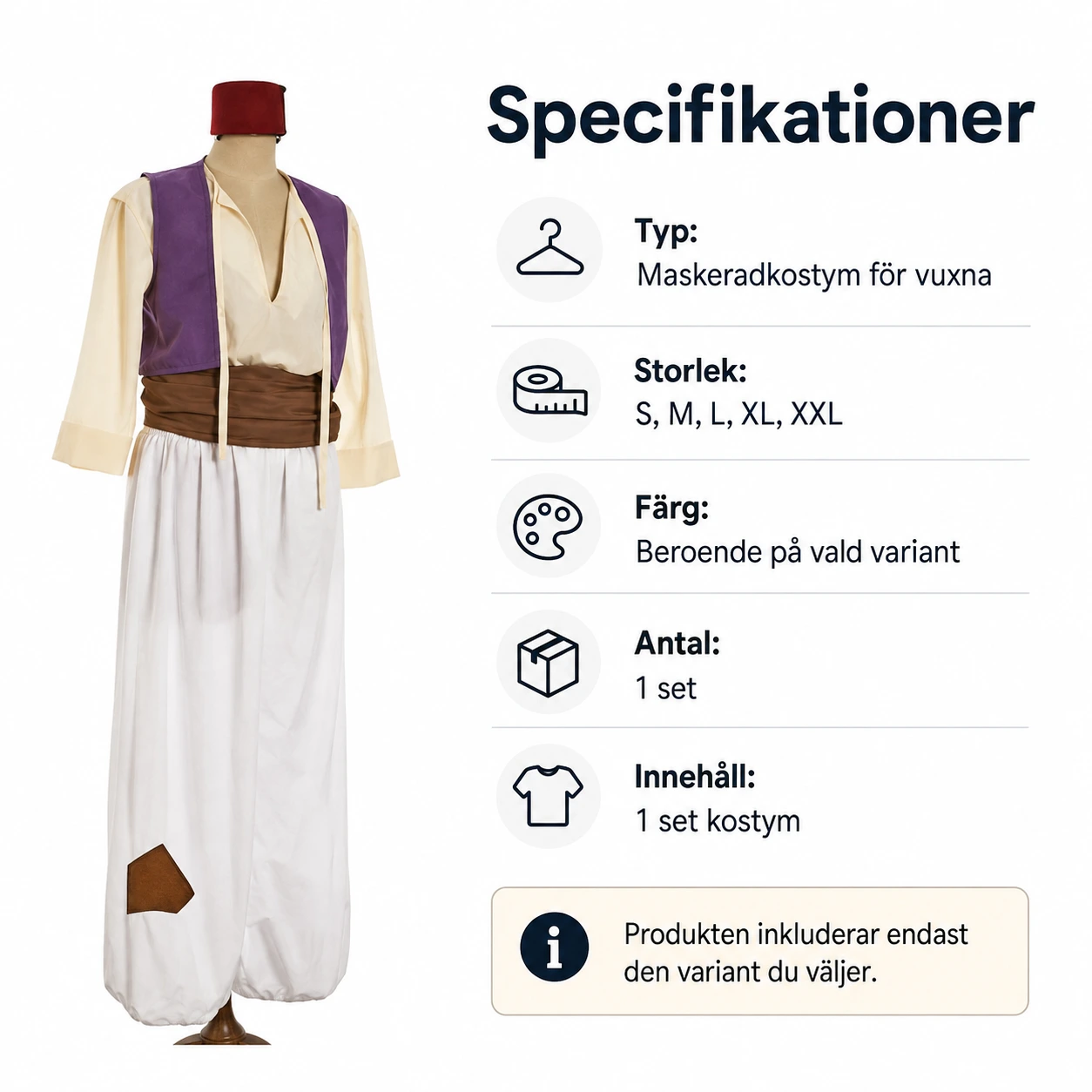 Aladdin-inspirerad maskeradkostym för vuxna