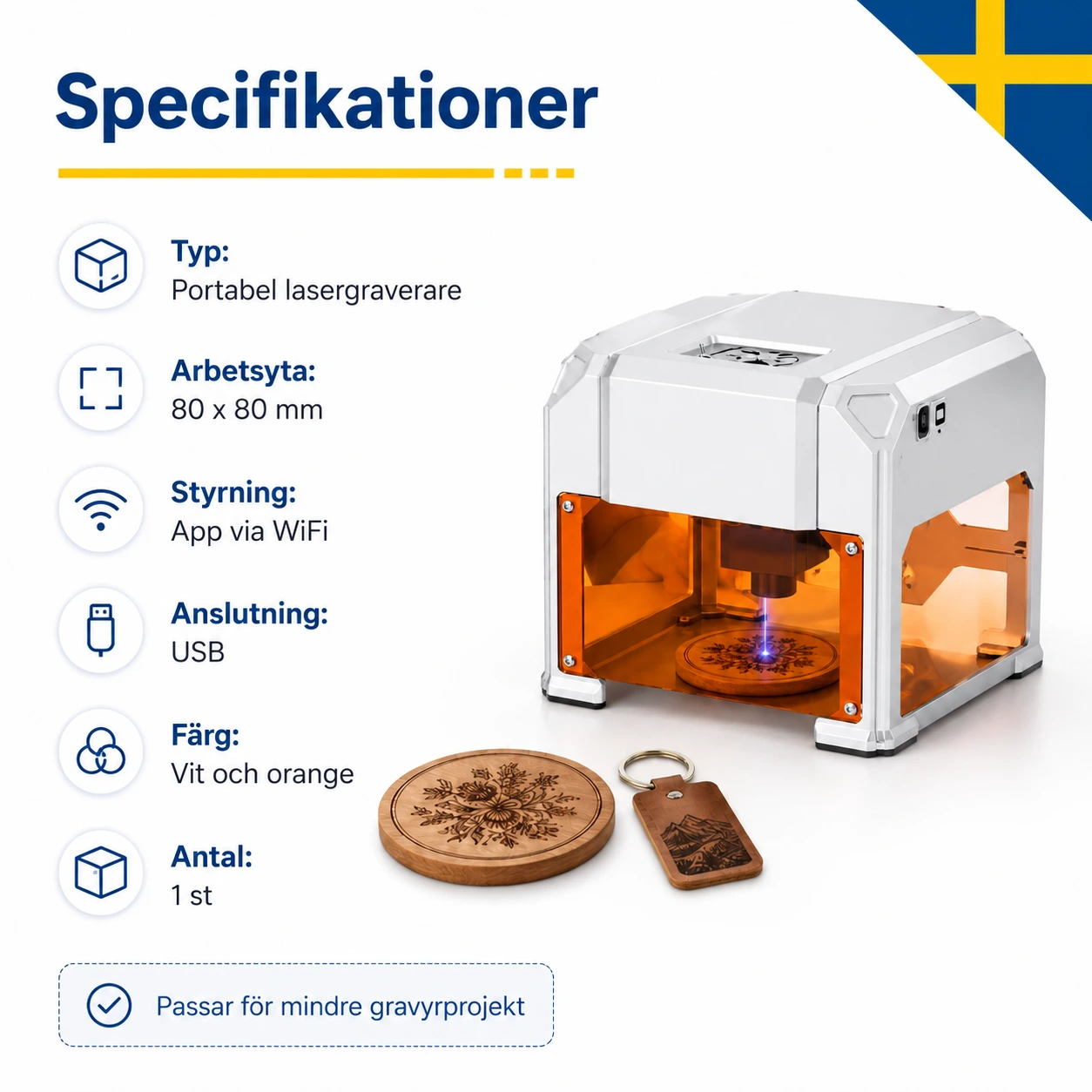 Portabel lasergraverare med appstyrning och 80 x 80 mm