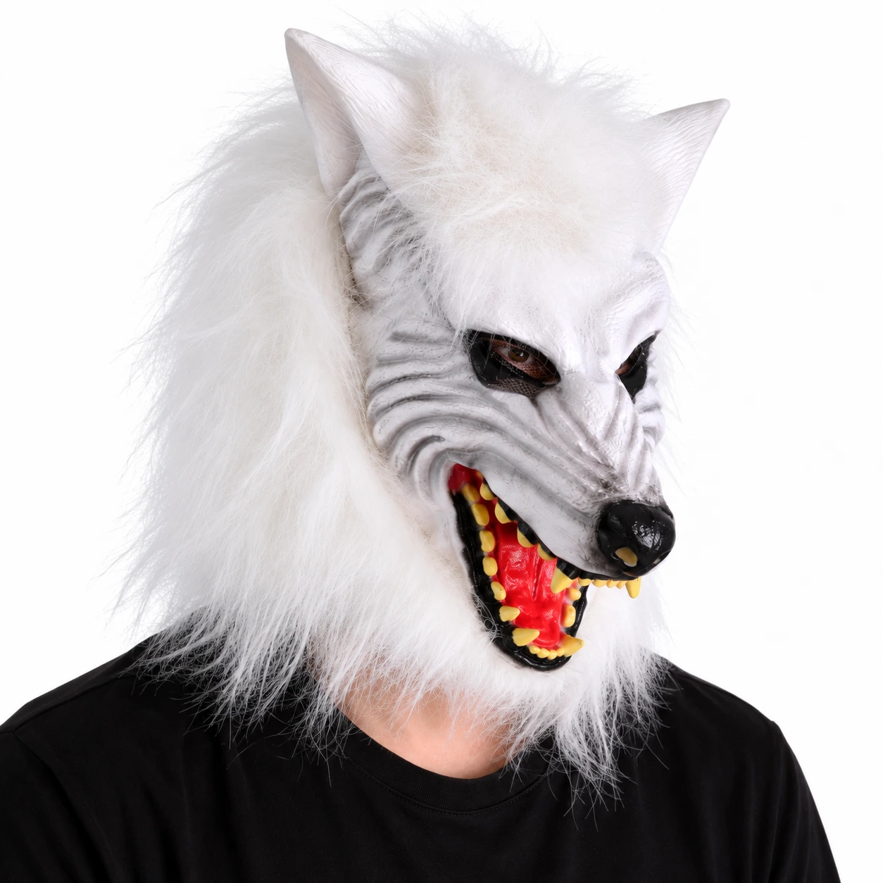 Mask vuxen vargmotiv i PVC med vit päls