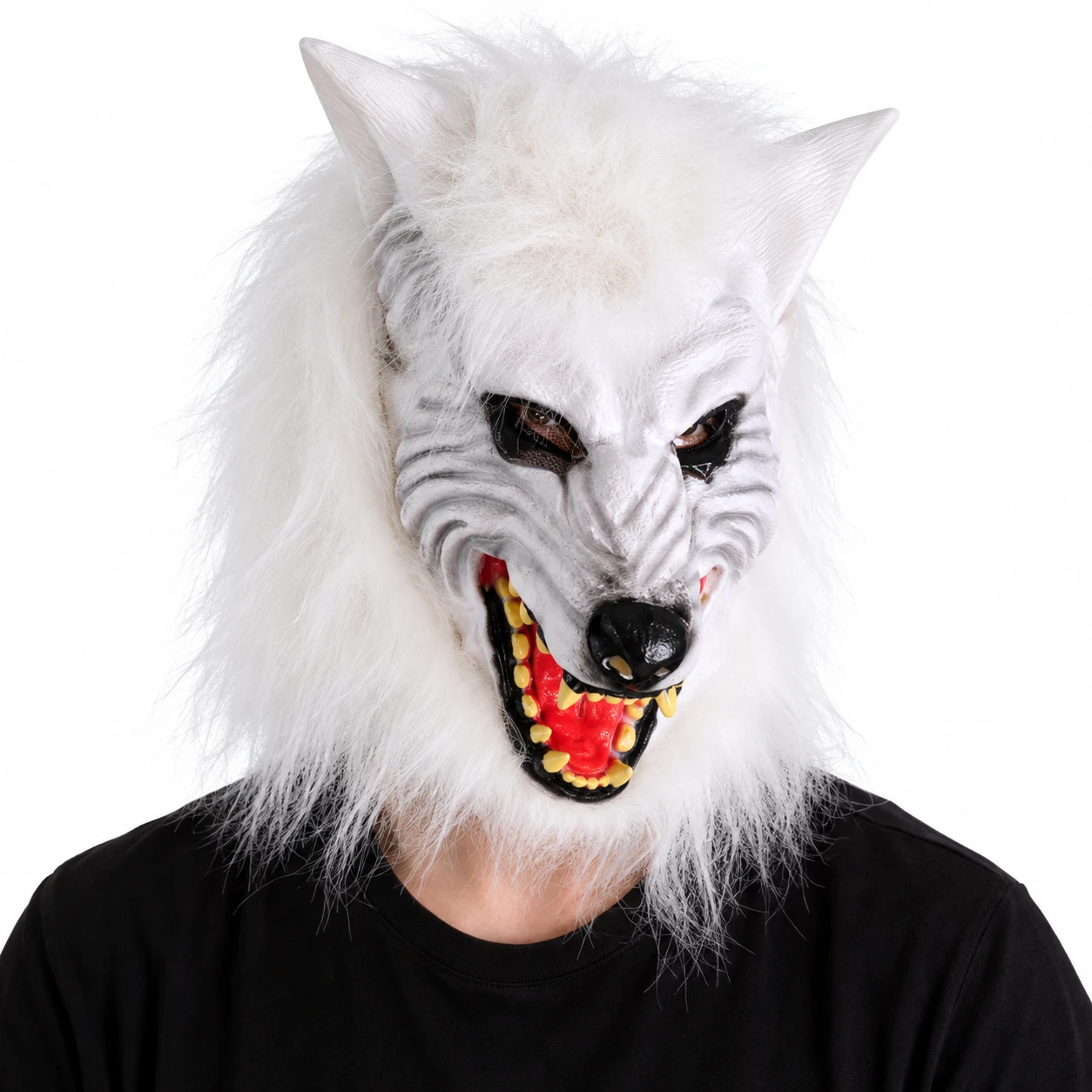 Mask vuxen vargmotiv i PVC med vit päls