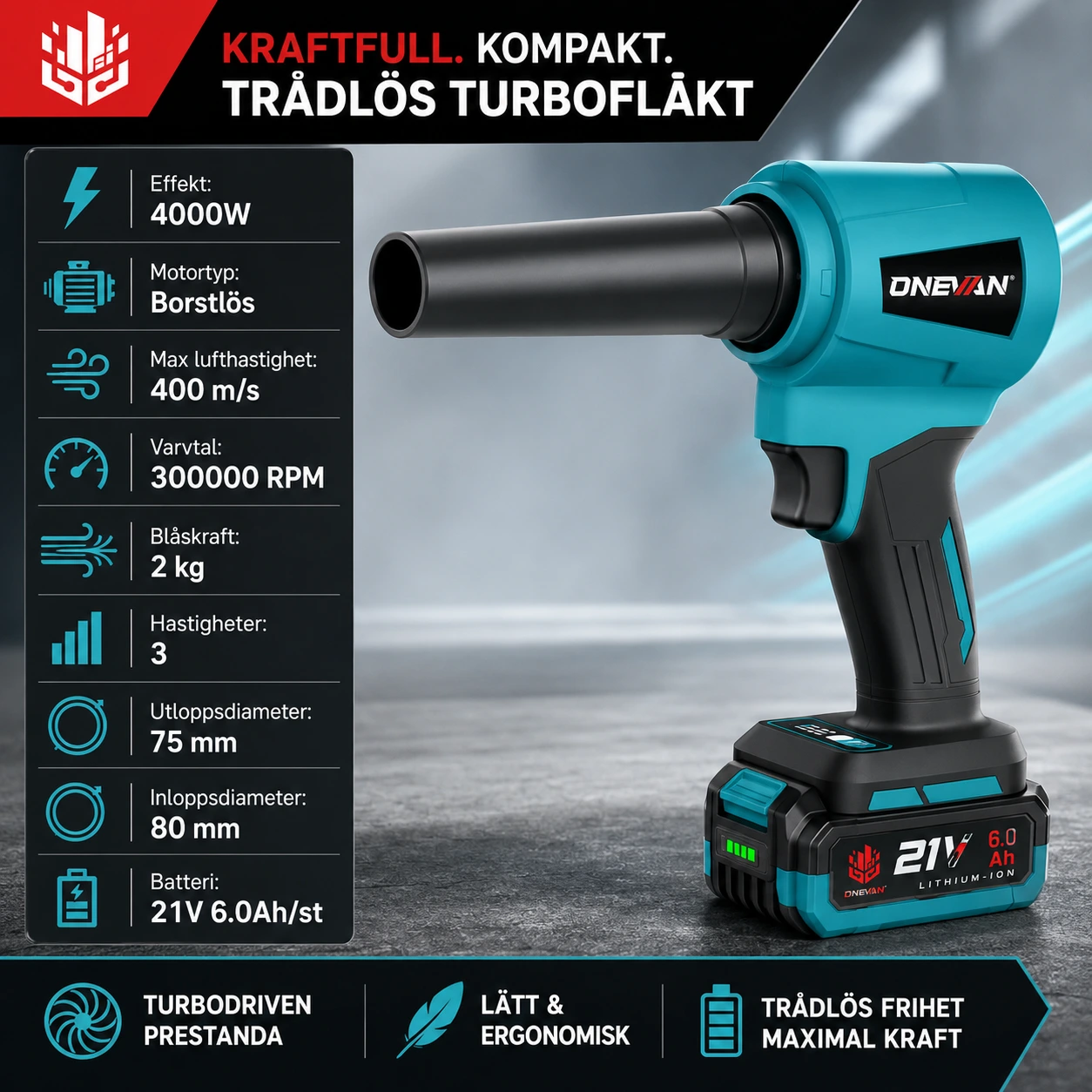 Turboblåsare 4000W – Batteridriven Jetfläkt