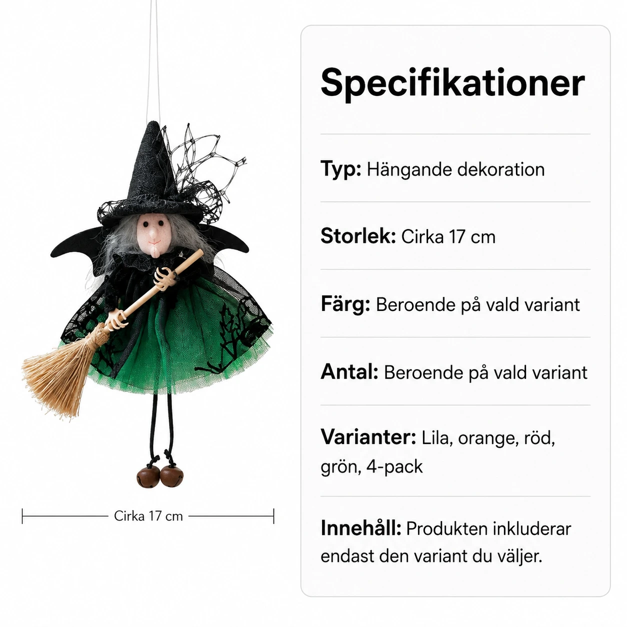 Hängande häxdekoration för Halloween med kvast
