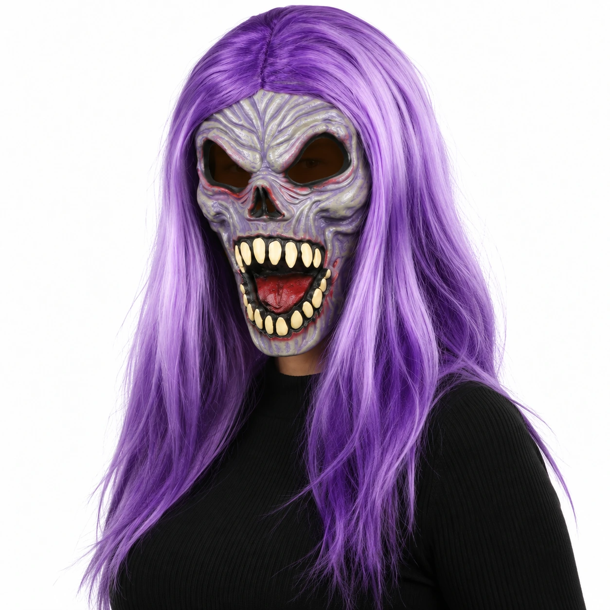 Mask zombie med lila hår och latex