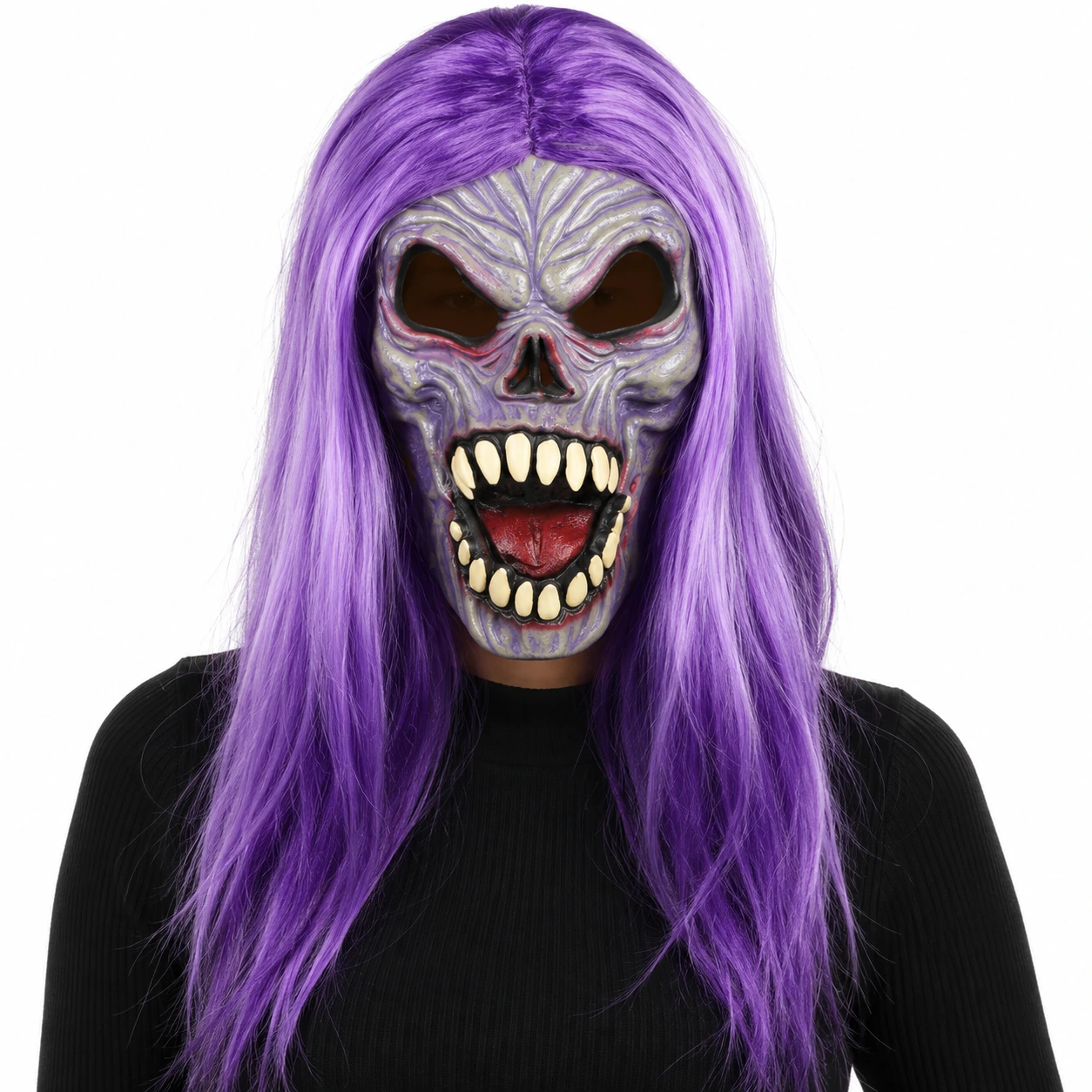 Mask zombie med lila hår och latex
