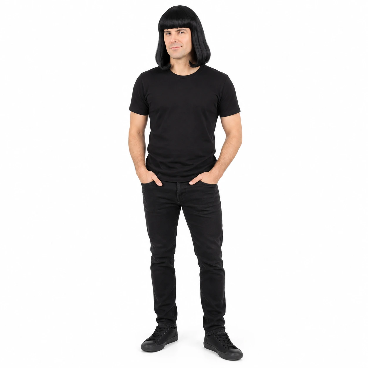 Svart bob-peruk unisex med lugg – peruk för maskerad och styling