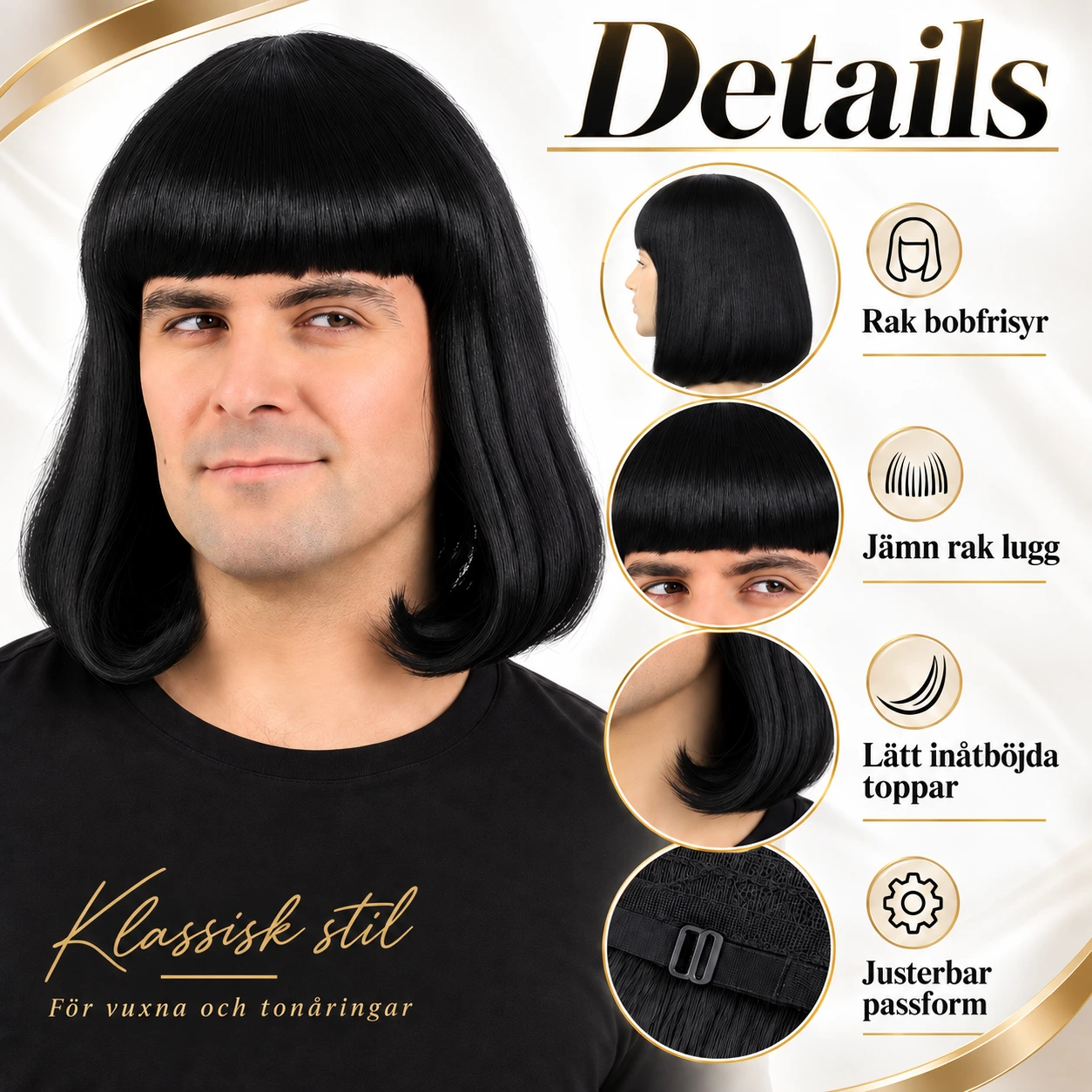 Musta polkkaperuukki otsatukalla – unisex