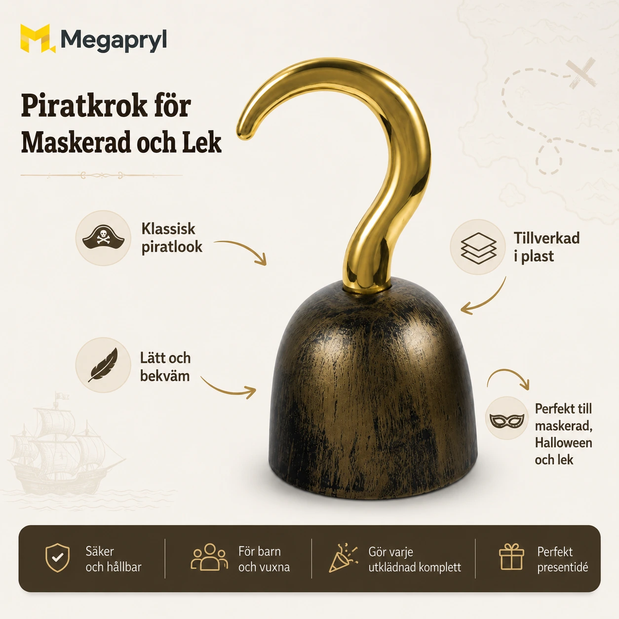 Piratkrok för Maskerad och Lek